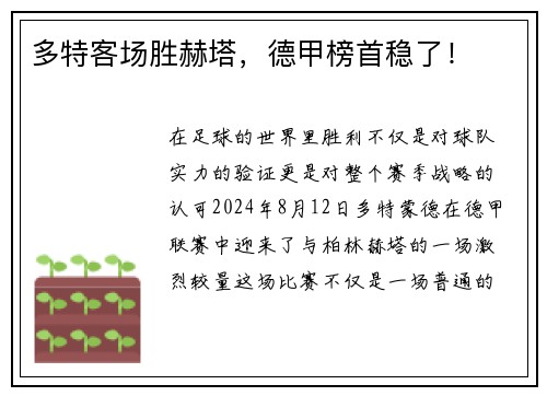 多特客场胜赫塔，德甲榜首稳了！