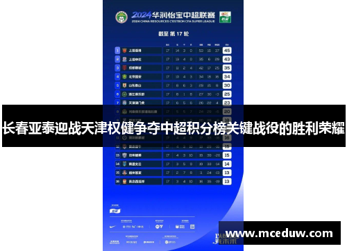 长春亚泰迎战天津权健争夺中超积分榜关键战役的胜利荣耀